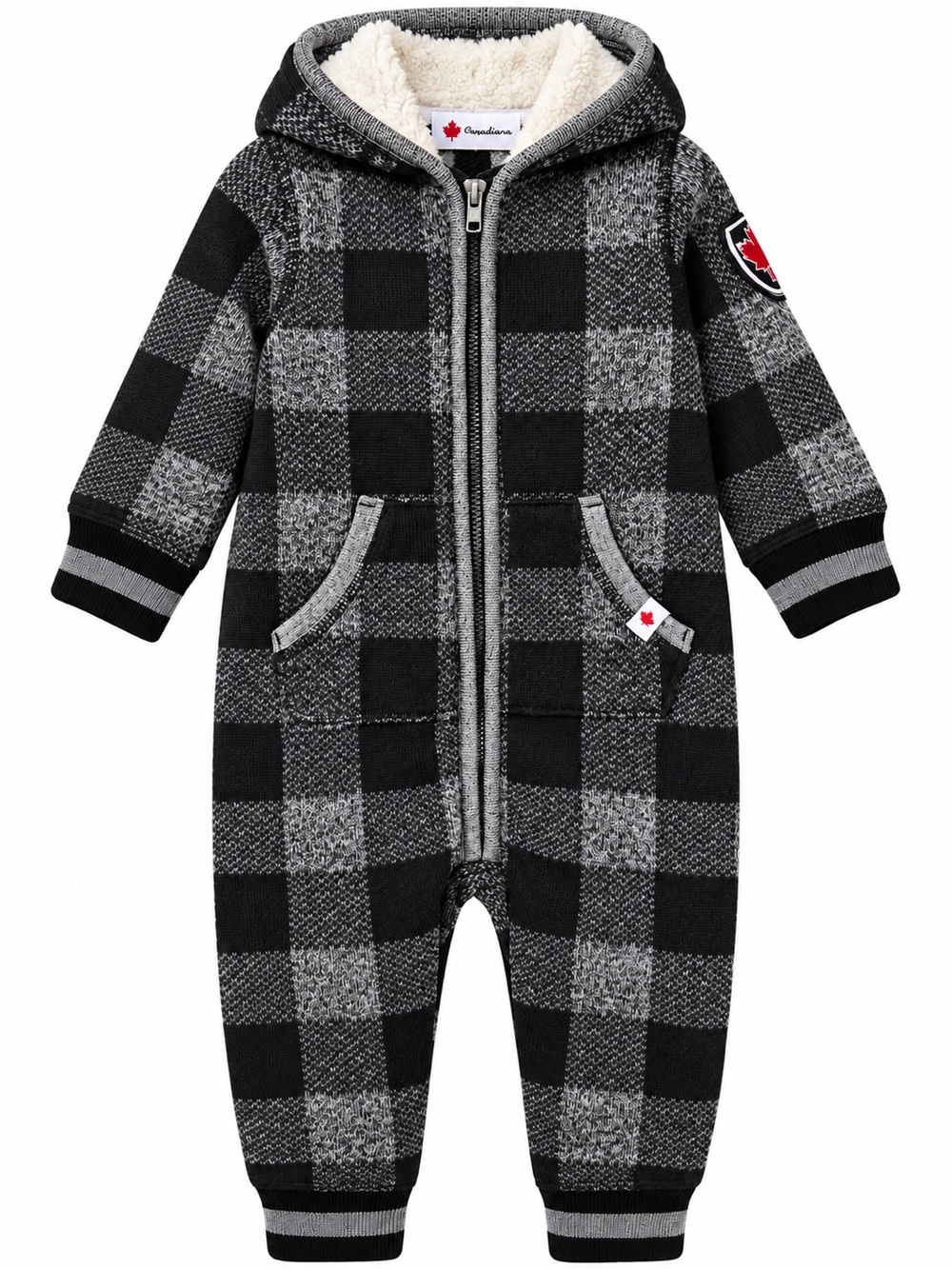 Canadiana Baby 12-18M Buffalo Plaid Hooded Knit Romper Moose